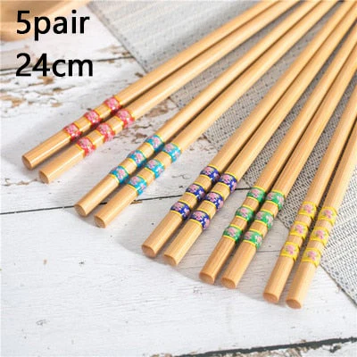 HULIANFU Reusable 5 Pair Set Handmade Bamboo Japanese Natural Wood Chopsticks Sushi Food Cat Flower Multi color Wooden Chop sticks - Deanwangkt