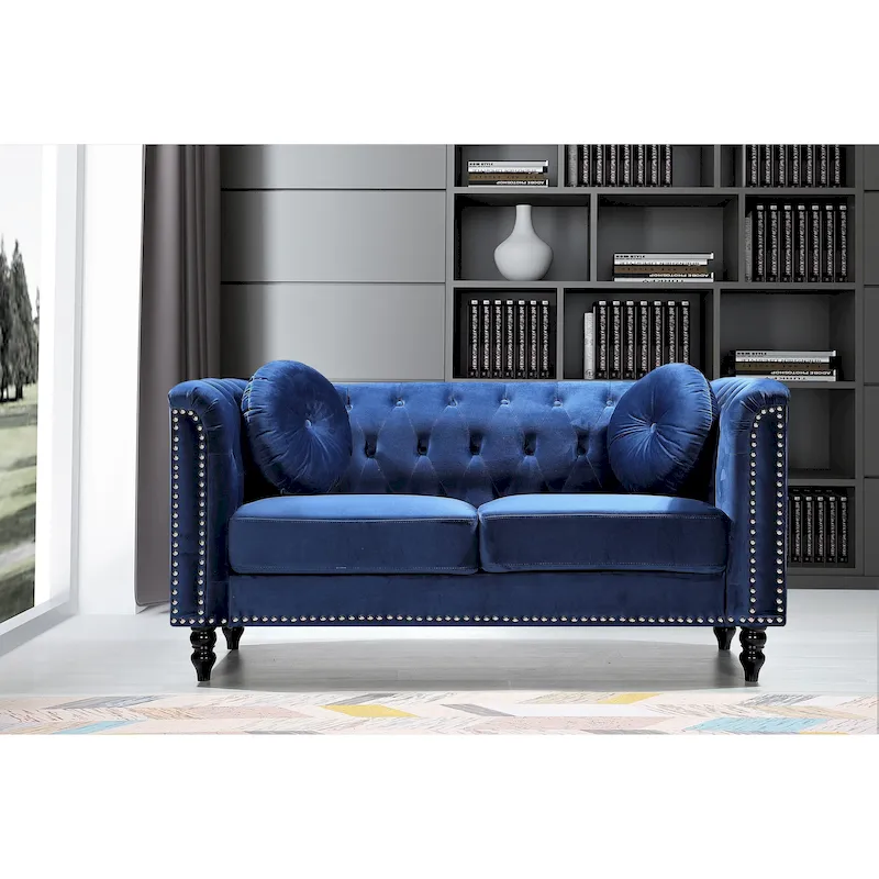 Calvin Classic Velvet Kittleson Nailhead Chesterfield Loveseat