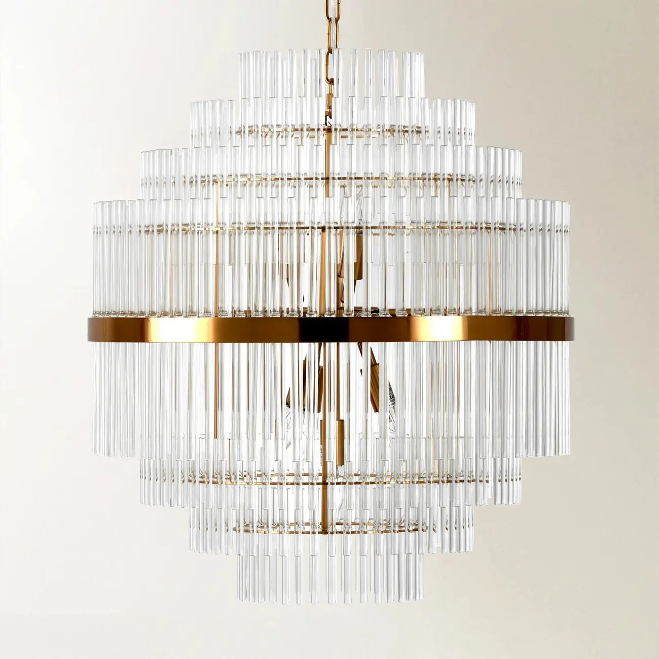 Modern Clear Glass Chandelier with Gold Finish
