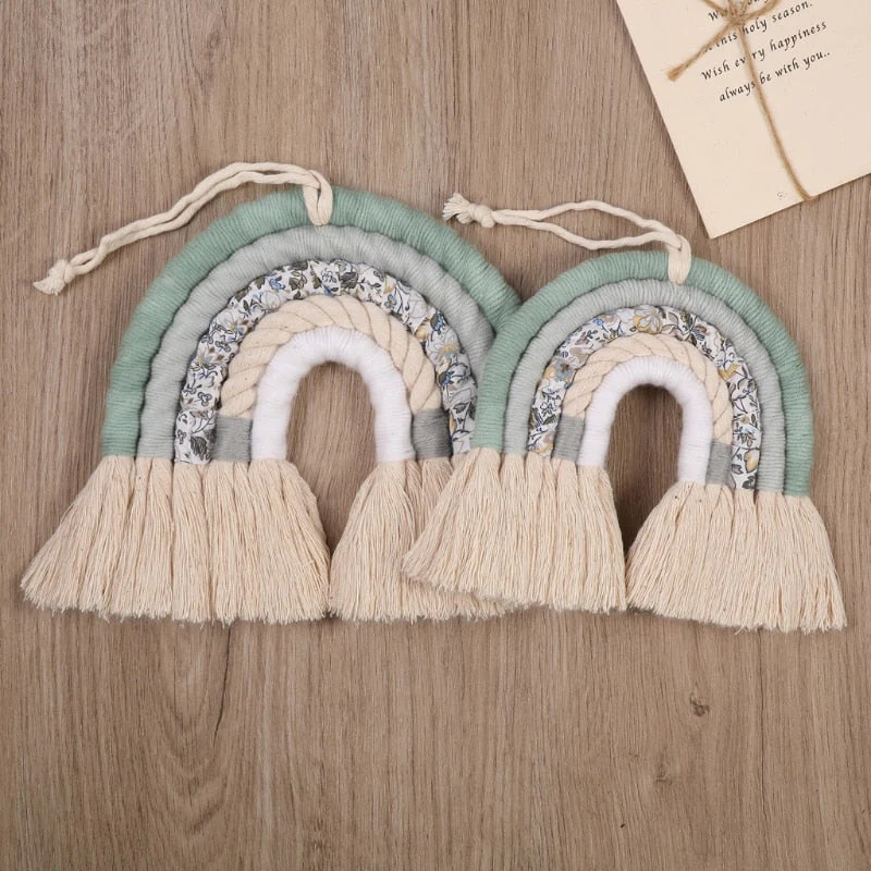 HULIANFU Lines Macrame Rainbow Hanging Ornament DIY Rope Handmade Woven Wall Decor Baby Girls Room Decor Home Nursery Decor - Deanwangkt
