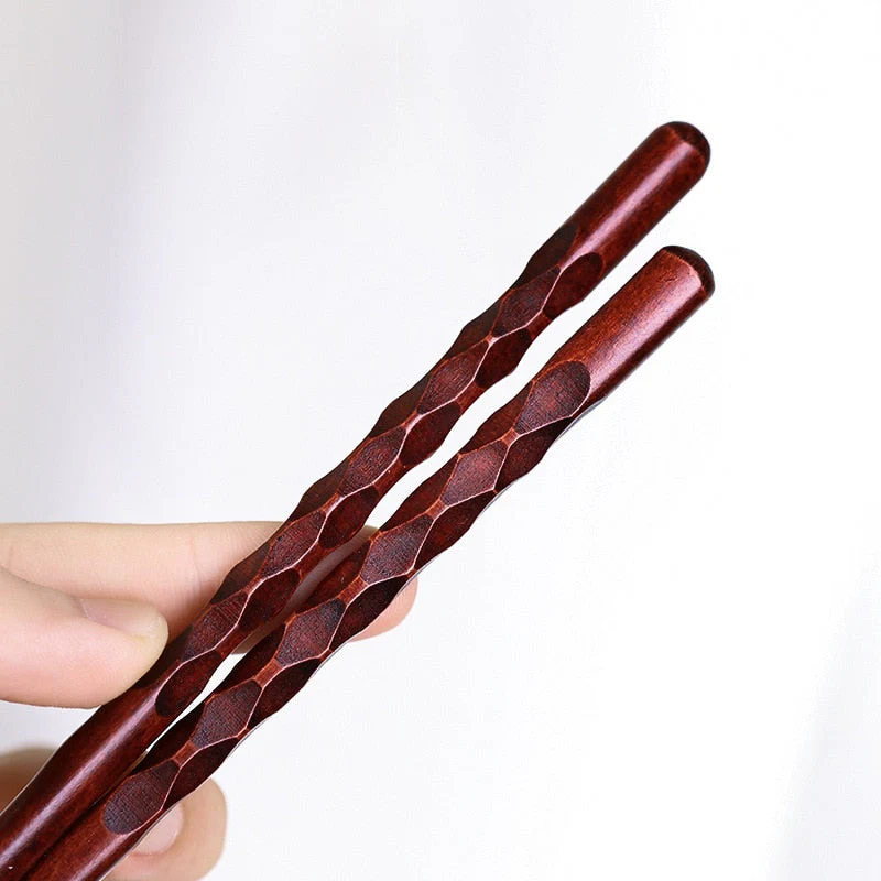 HULIANFU Reusable Natural Wood Chopsticks Red jujube wood Dishwasher Safe Non-slip Elegant Design - Deanwangkt