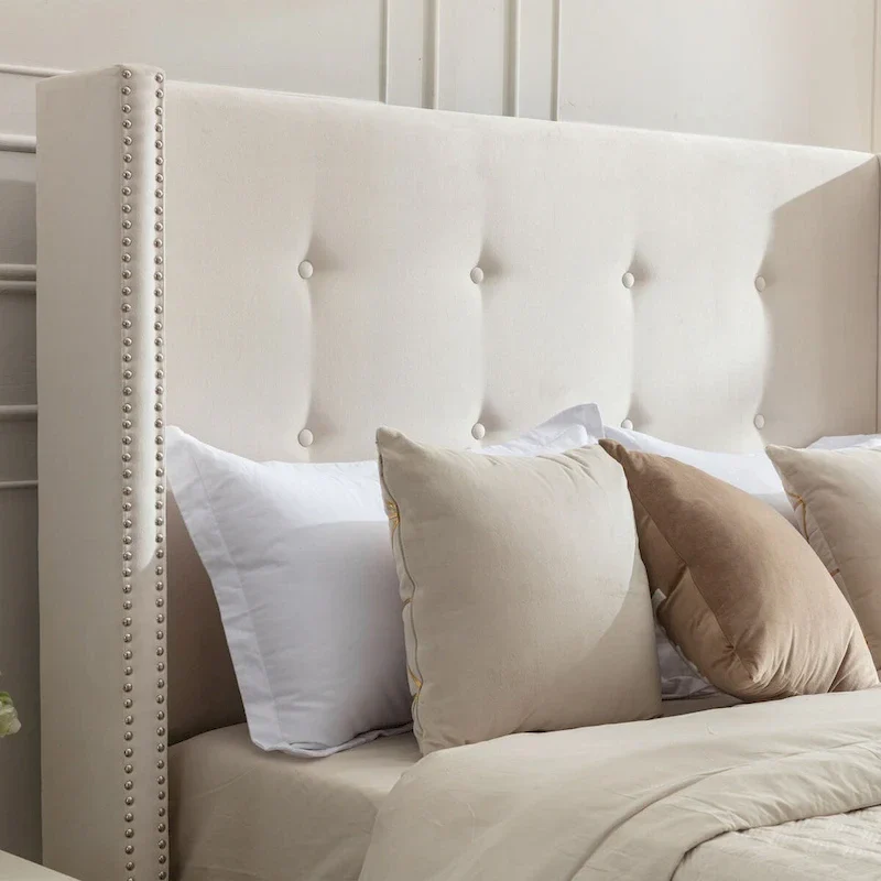 CUSchoice 54 High Headboard Upholstered Queen/King Bed (No Box Spring Needed)