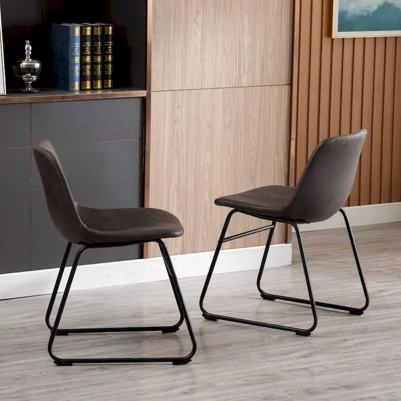 Modern Faux Leather Dining Chairs with Metal Frame (Set of 2) - 24 H x 14.5 W x 20.8 D