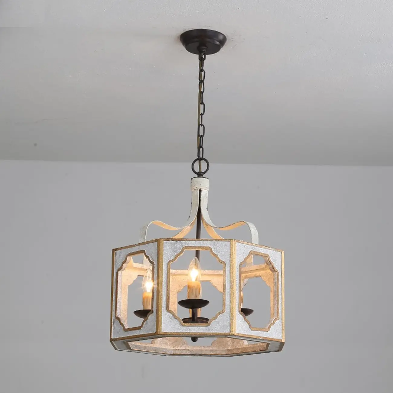 Vintage White Metal Pendant Light with Adjustable Height