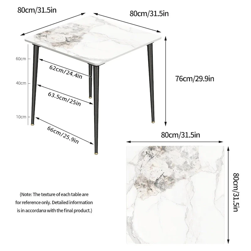 Modern Slate Kitchen Dining Table with Sintered Stone Top Metal Legs (Table Only) - 31.5x31.5x30 inch