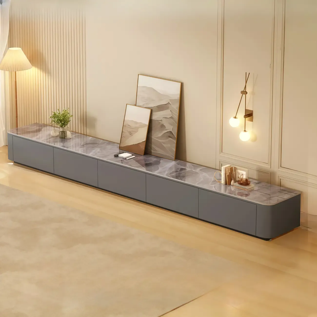 63 Sintered Stone Top Long TV Stand with Cable Management