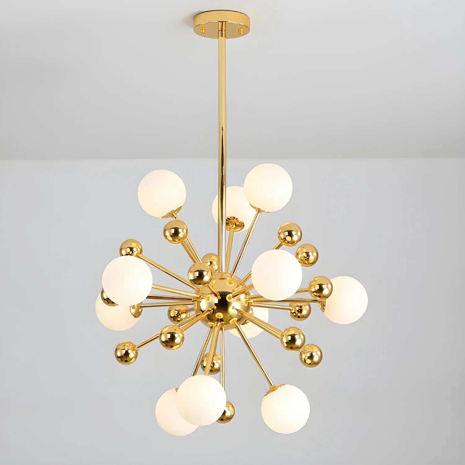 Modern Gold Sphere Sputnik Chandelier with White Glass Shade
