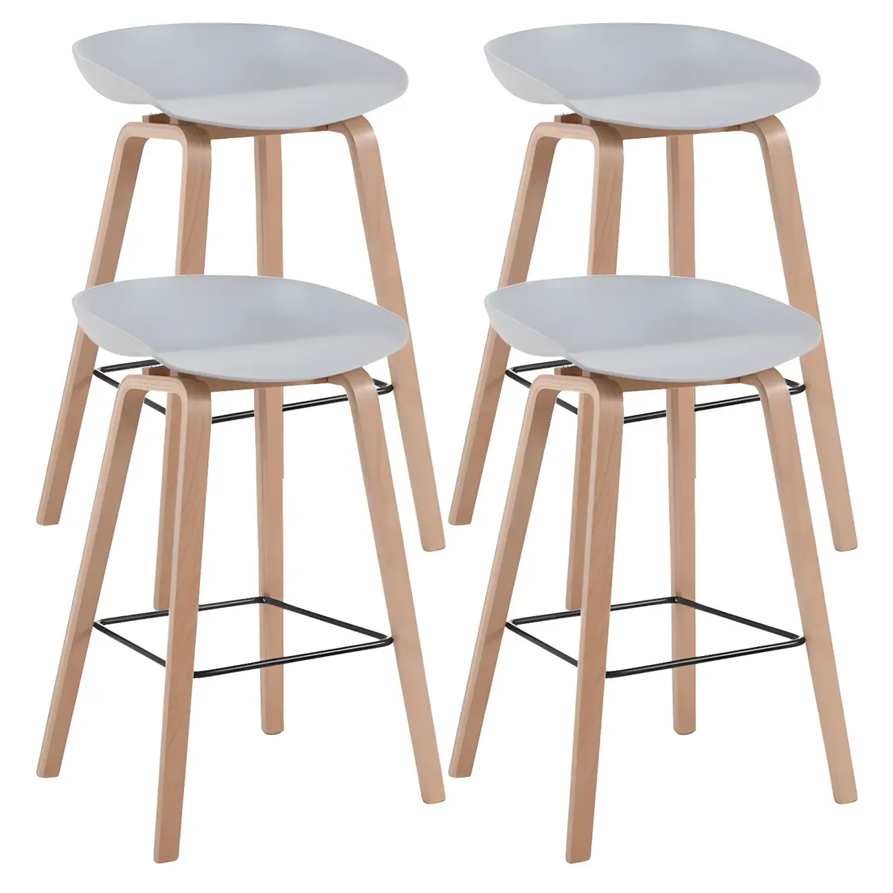 Mid-Century Modern Plastic Bar Stool with Wood Legs