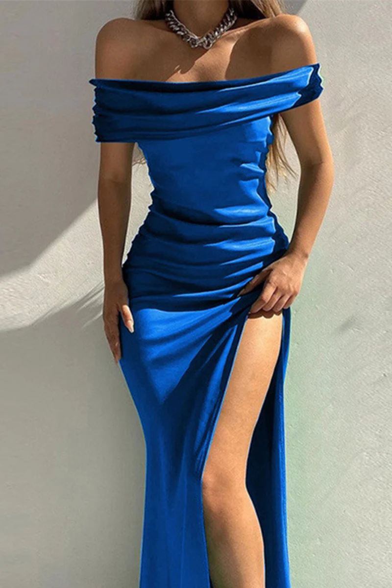 hulianfu Sexy Solid High Opening Off the Shoulder Pencil Skirt Dresses(4 Colors) - Deanwangkt