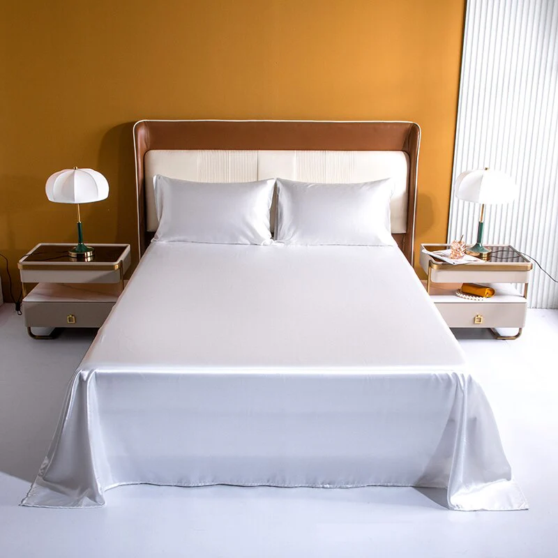 HULIANFU Satin Silk Sheet Set King Size Luxury Rayon Flat Sheet Set Solid Color Bed Sheet Set Single Double Fitted Sheet Set - Deanwangkt