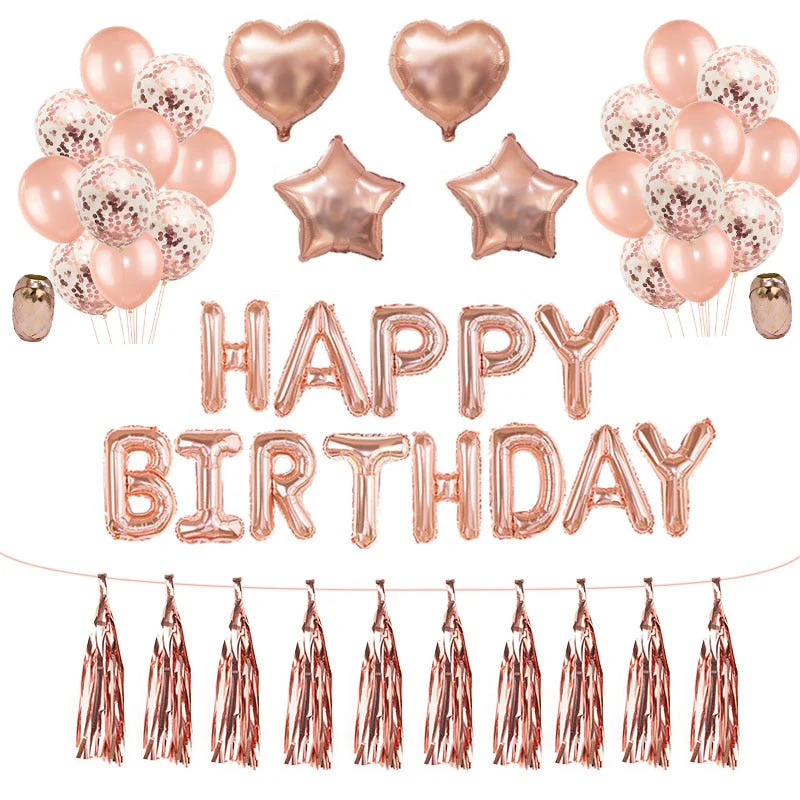 HULIANFU Rose Gold Wedding Birthday Party Balloons Happy Birthday Letter Foil Balloon Baby Shower Anniversary Event Party Decor Supplies - Deanwangkt