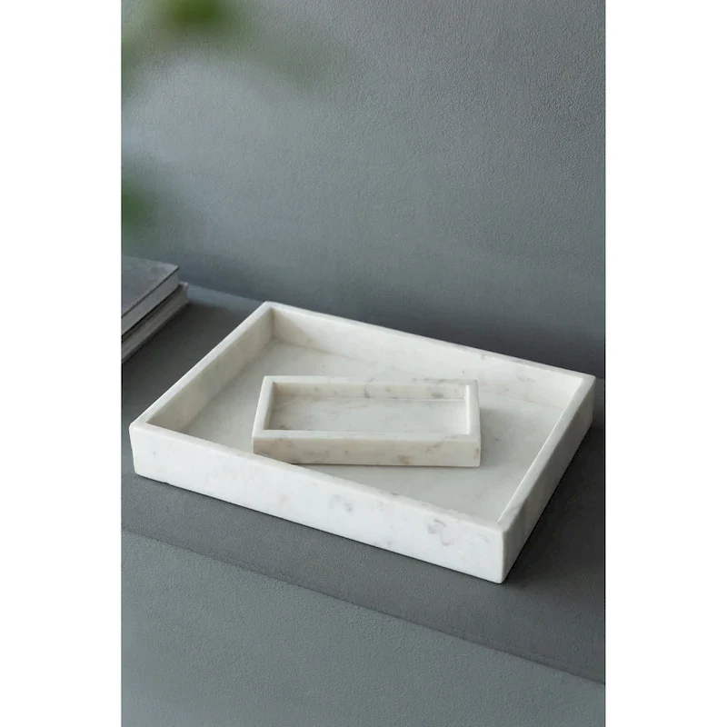 A&B Home Rectangular Marble Tray - White