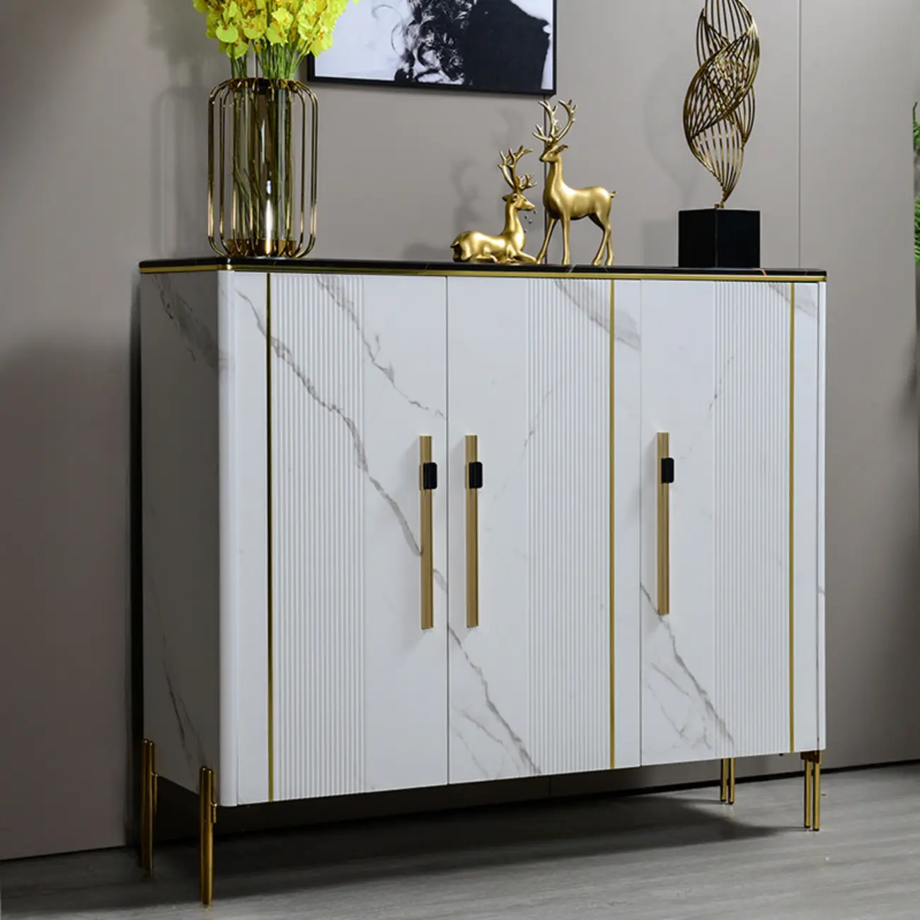 Glam Dark Gray Wooden Cabinet with Free Standing Design