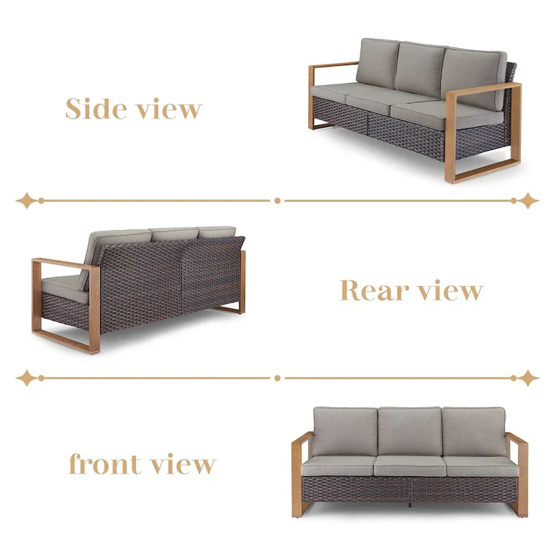 Gymojoy PE Rattan Sofa Deep Seating Sofa with Ottoman - Brown