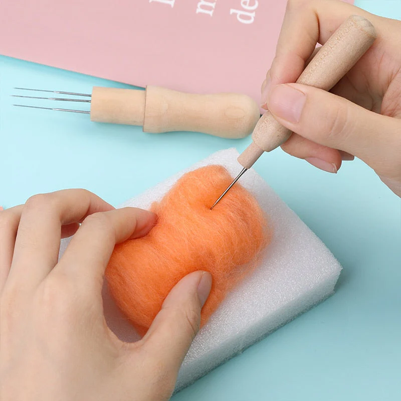 HULIANFU RORGETO Wool Felting Needles Awl Craft DIY Tools Solid Wooden Handle Holder Single and Multi Fine Needle for Creative Felting - Deanwangkt