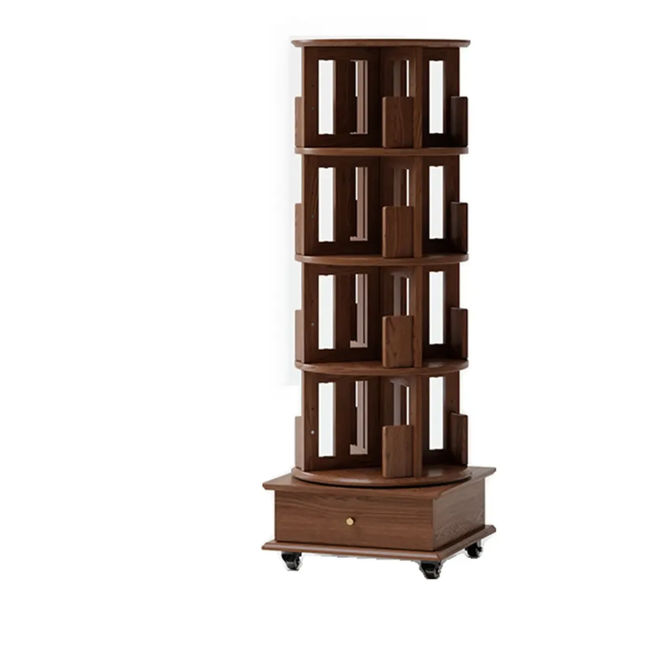 Swivel Rubberwood Vertical Open Back Bookcase with Drawer