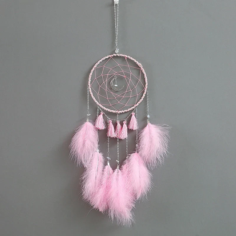 HULIANFU Original silver gray dream catcher 2 ring Indian feather hanging art gifts to bestie friends creative valentine's day gifts - Deanwangkt