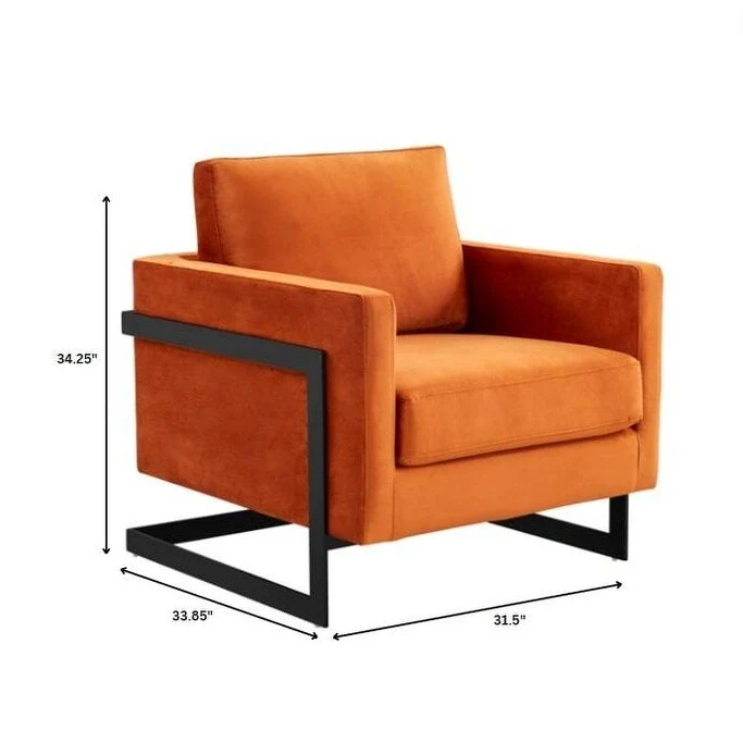 LeisureMod Lincoln Modern Velvet Arm Chair with Black Steel Frame - 35