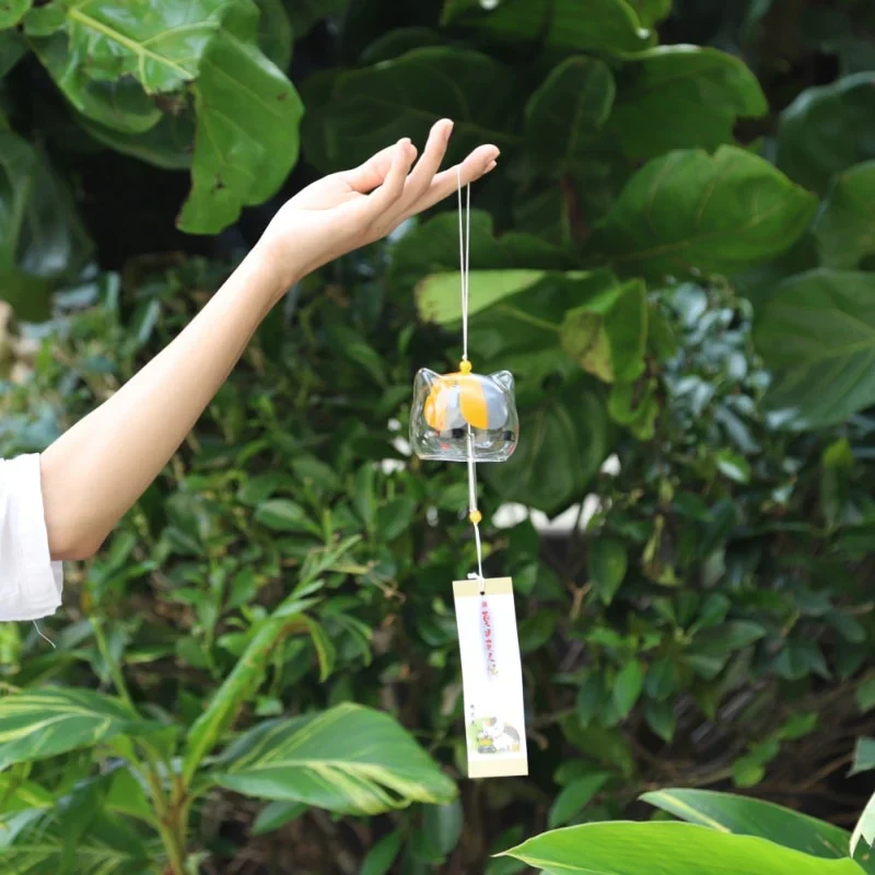 HULIANFU New Glass Cat Pattern Wind Chime Bell Japenese Home Garden Hanging Decor DIY Gift - Deanwangkt