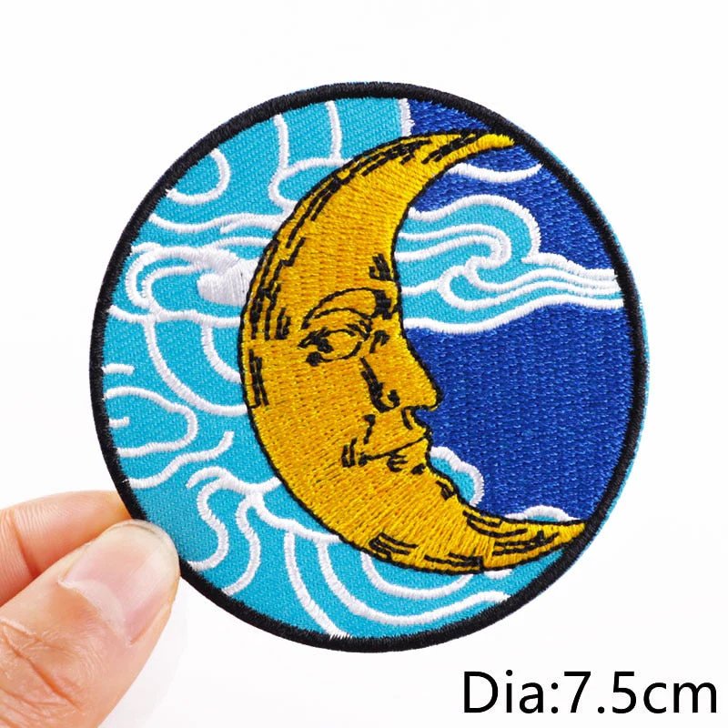 HULIANFU Van Gogh Embroidered Patches on Clothes DIY Cartoon Wave Applique Clothing Thermoadhesive Patches for Clothing DIY - Deanwangkt