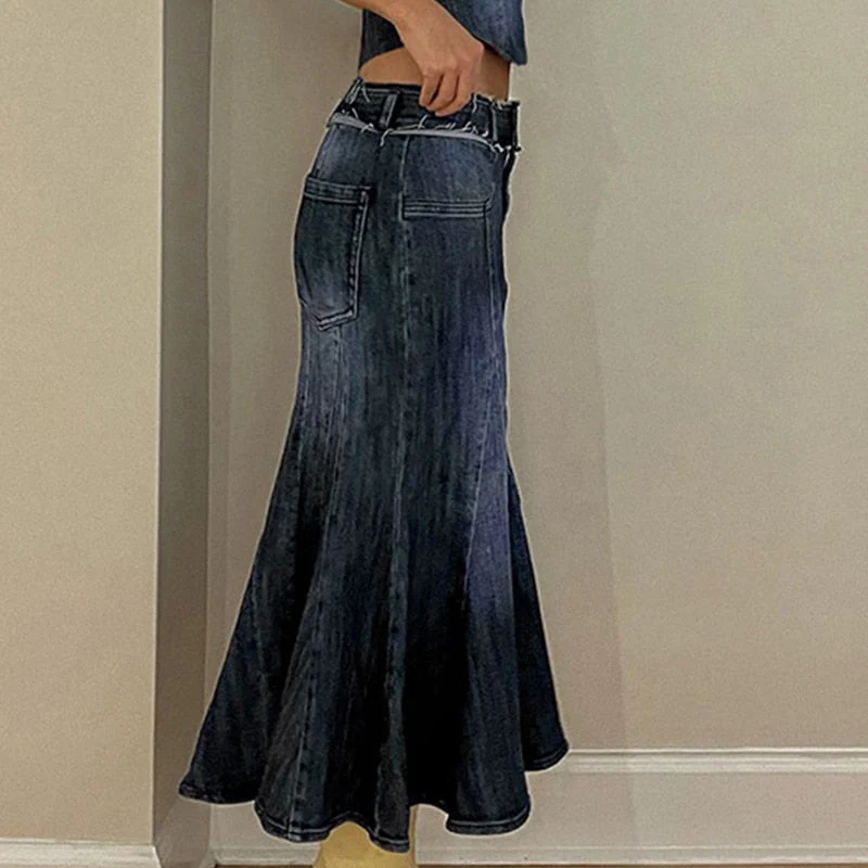 Hulianfu Sexy Denim Skirt Women Set Tube Tops Fur Edge Mermaid Dress Female Streetwear Set Summer Slim Sleeveless Spicy Suits - Deanwangkt
