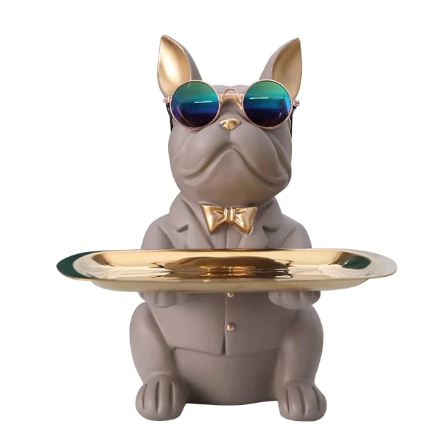 HULIANFU Nordic French Bulldog Sculpture Dog Statue Statue Jewelry Storage Table Decoration Gift Belt Plate Glasses Tray Home Art Statue - Deanwangkt