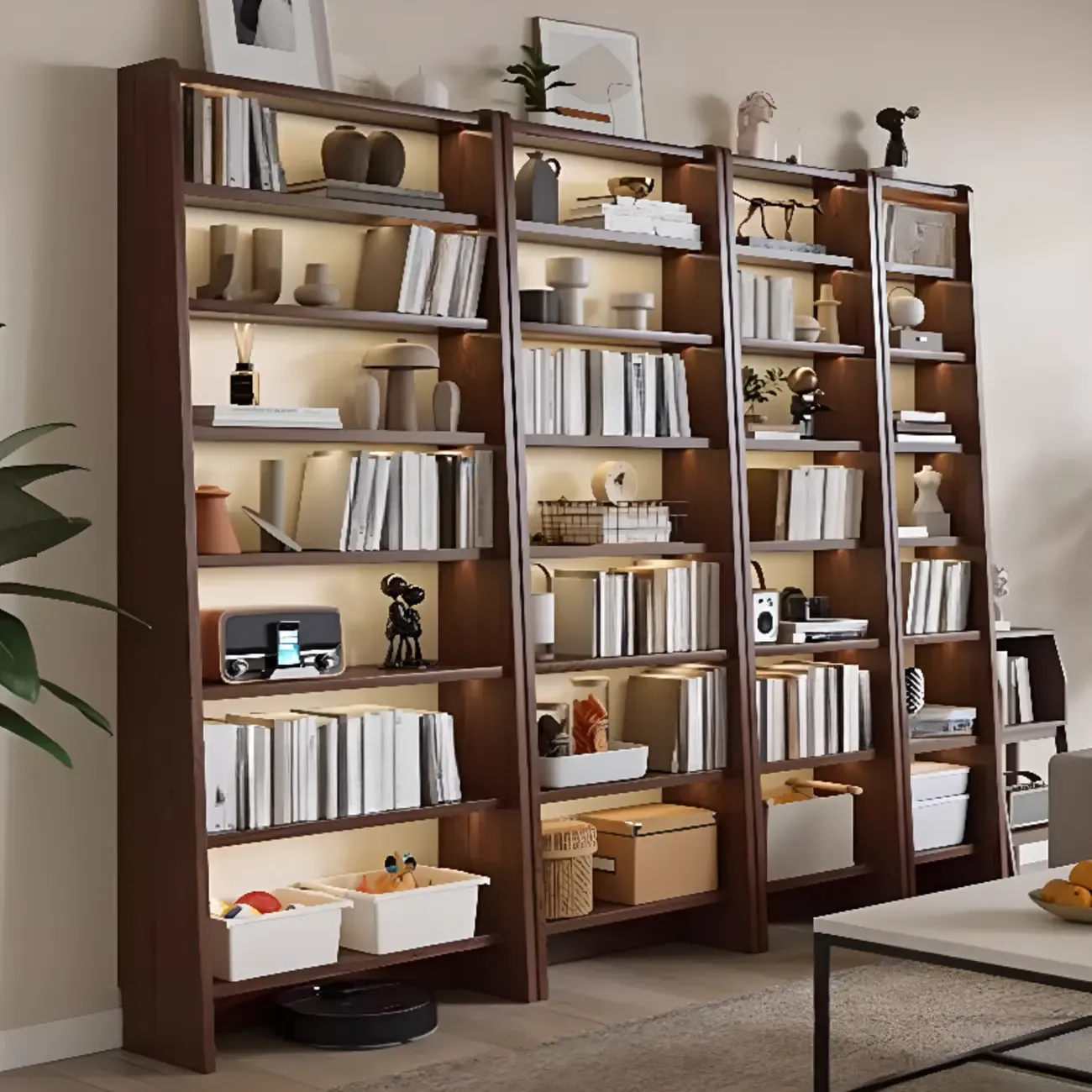 Walnut Wooden Ladder Shelf Unit 7-Tier