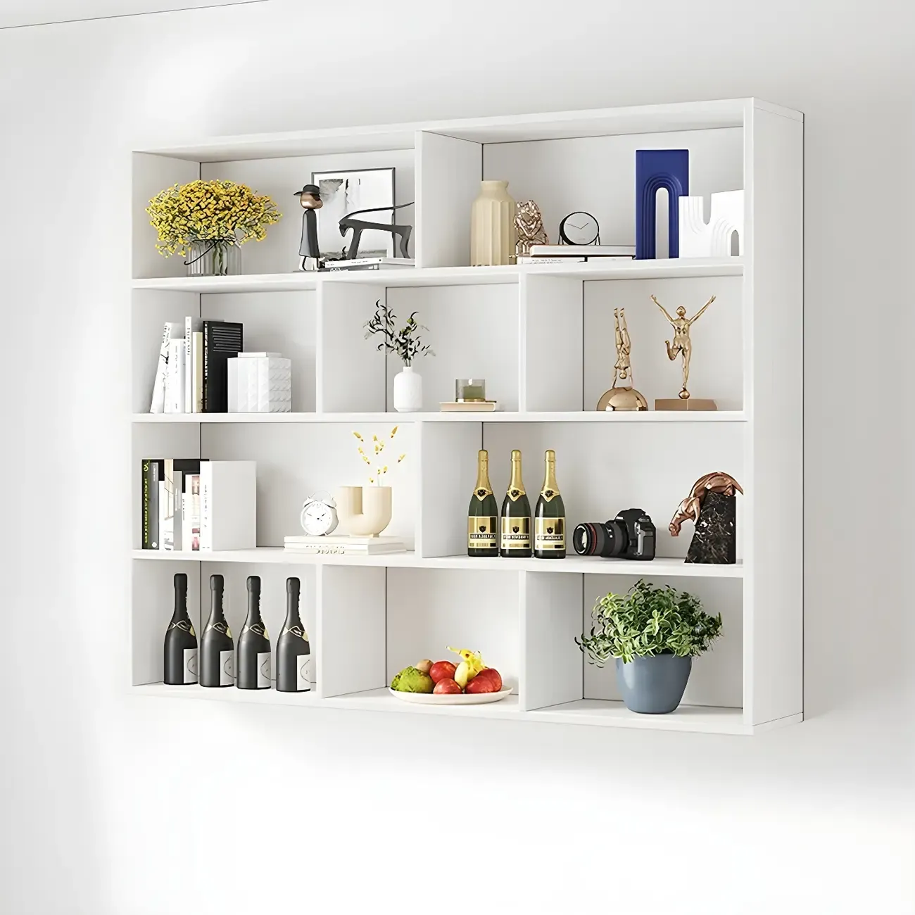 White Wall-Mounted Cube Wood Display Bookcase