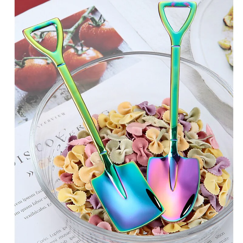 HULIANFU Shovel Spoon Stainless Steel Teaspoon For Coffee Spoon Fruit Ice Cream Dessert Scoop Kitchen Accessories Wedding Christmas Gift - Deanwangkt