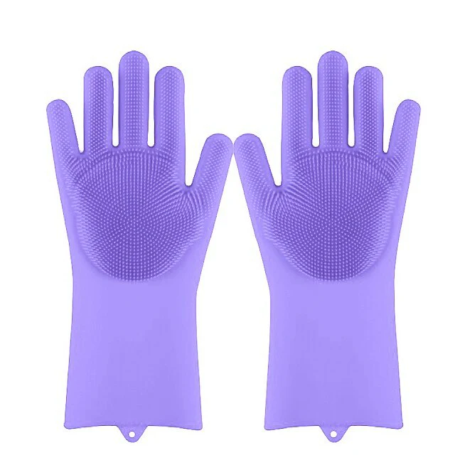 HULIANFU Silicone Dishwashing Cleaning Glove Magic Scrubber Sponge Rubber Glove for Washing Dish Kitchen Car Bathroom Pet Brush Cleaner - Deanwangkt