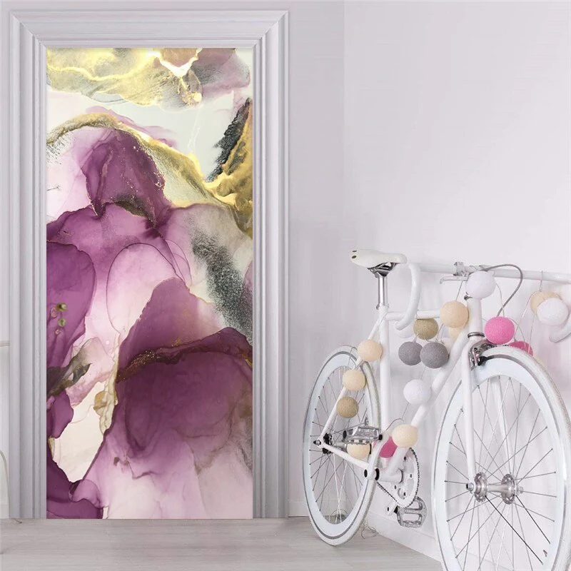 HULIANFU  PVC Self-Adhesive Waterproof Door Sticker Modern Abstract Light Luxury Hand-painted Artistic Landscape Wallpaper 3D Home Decal - Deanwangkt