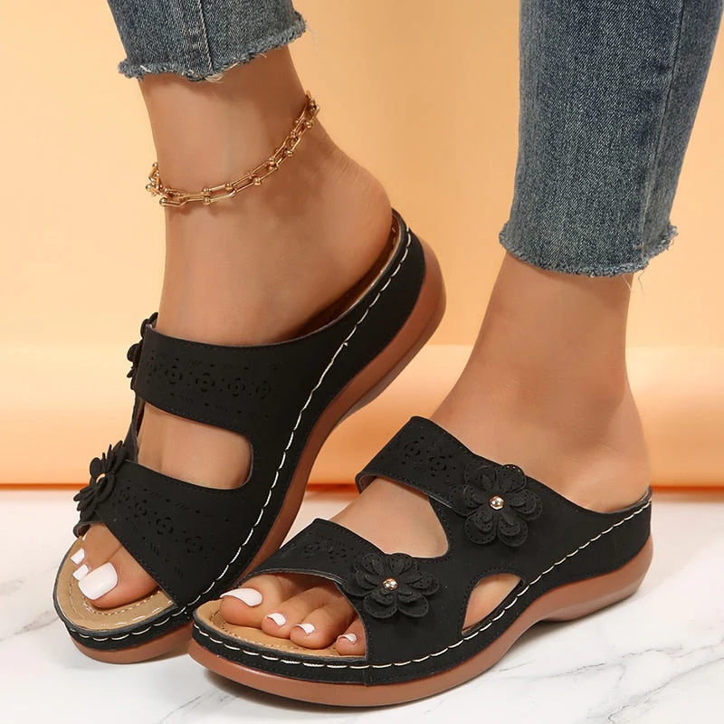 hulianfu Retro Flower Wedge Slippers Women  Summer Non Slip Beach Shoes Woman Lightweight Casual Platform Sandals Plus Size 42 - Deanwangkt