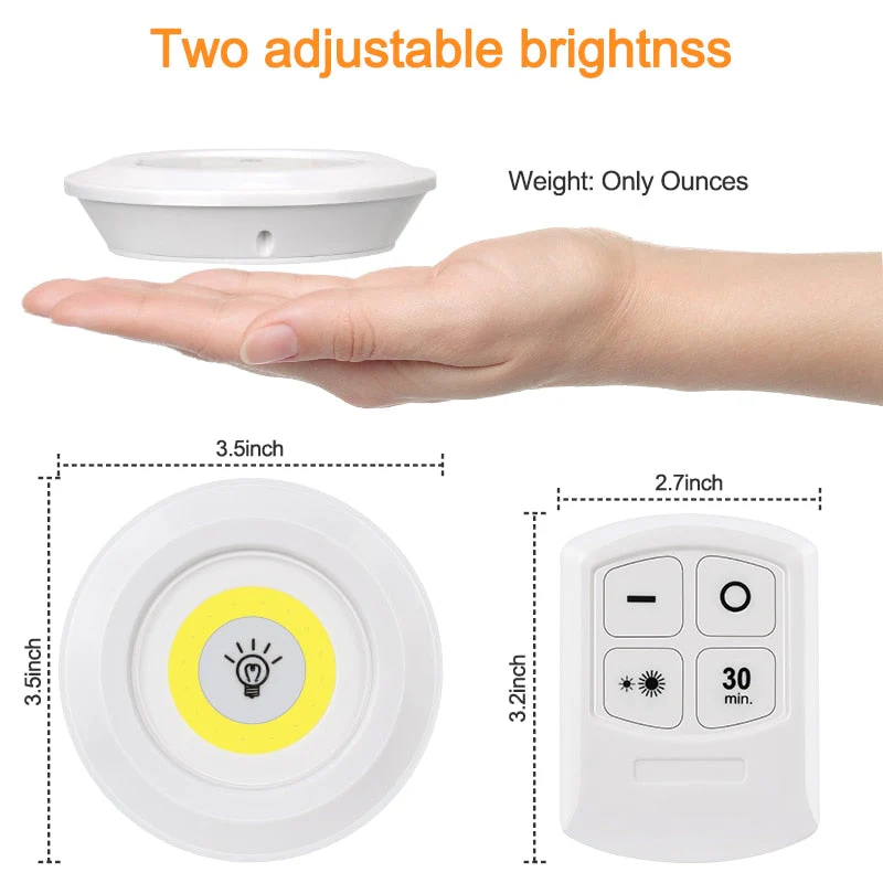 HULIANFU LED Light COB Under Cabinet Light Night Light Wireless Remote Control Dimmable Wardrobe Lamp 3W Super Bright Closet Lighting - Deanwangkt