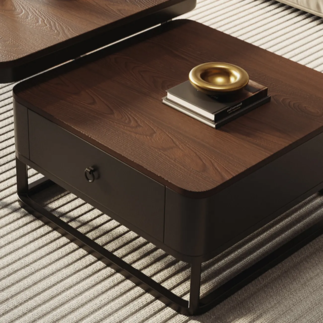 Modern Square Wood Stone Nesting Coffee Table