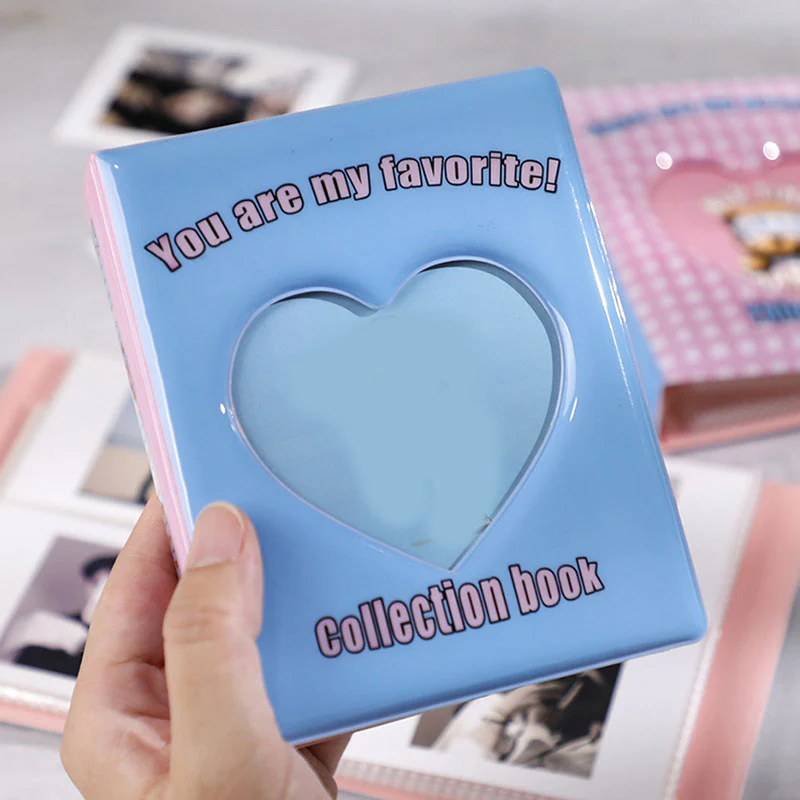 HULIANFU Kpop Card Binder 3inch Photo Album Hollow Love Heart Model Photocard Holder Plaid Album Instax Mini Album For Cards Collect Book - Deanwangkt