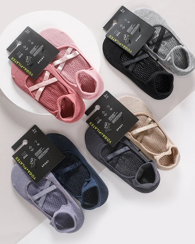 Two pairs per set women's yoga sports Pilates socks, breathable sweat-absorbing cotton anti-slip home floor socks