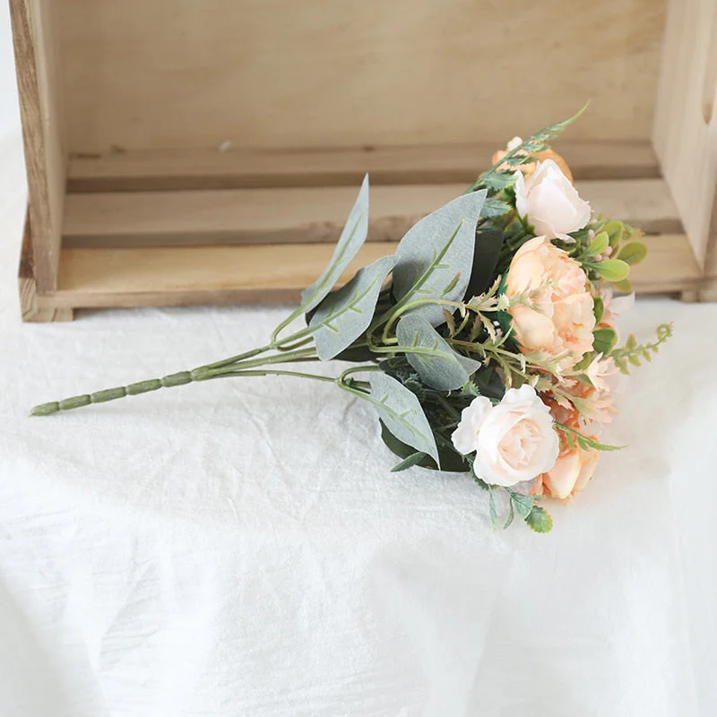 HULIANFU White Silk Artificial Roses Flowers Wedding Home Autumn Decoration High Quality Big Bouquet Luxury Fake Flower Arrangement Bulk - Deanwangkt