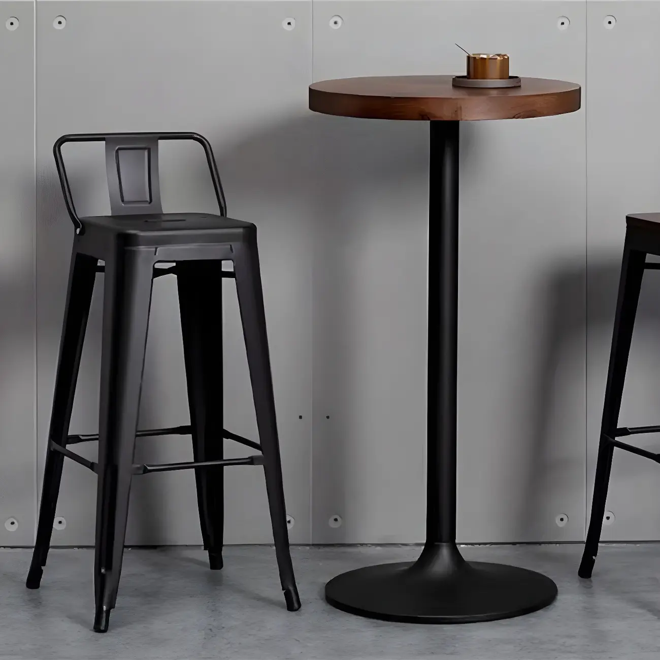 Industrial Brown Wooden Metal Pedestal Bar Tables