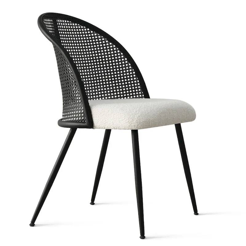 High Back Rattan Boucle Dining Chair