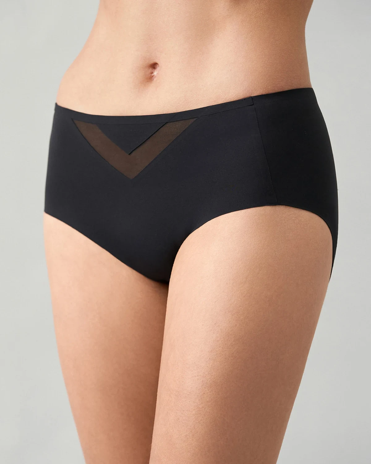 3D full-hip mulberry silk blend crotch panties, V-shaped breathable mesh sexy soft-stretch briefs