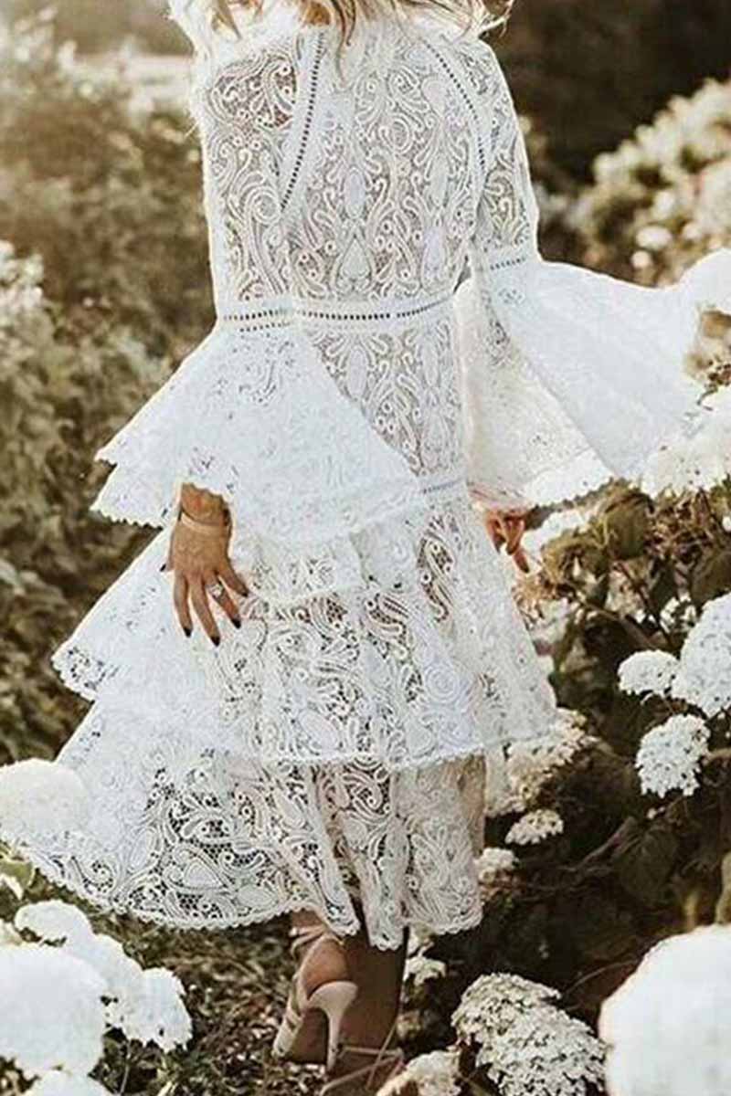 hulianfu Elegant Solid Hollowed Out Patchwork O Neck Princess Dresses - Deanwangkt