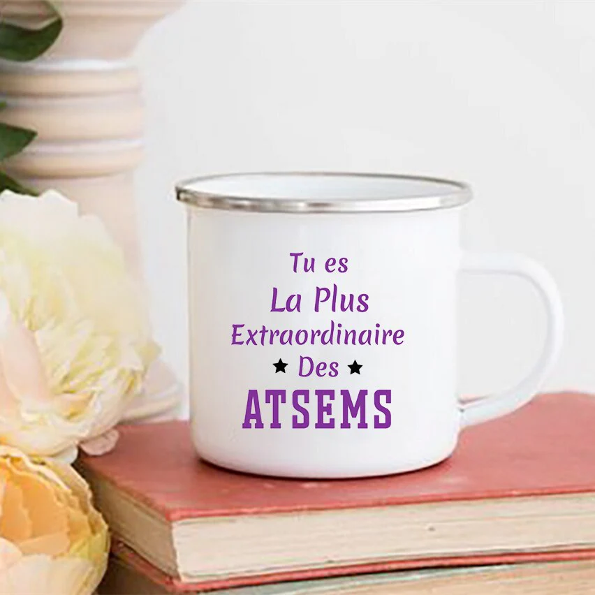 HULIANFU Merci Maîtresse/Atsem Print Coffee Mug Creative Enamel Cups Drinks Water Milk Cup Mug School Home Handle Drinkware Teacher Gifts - Deanwangkt