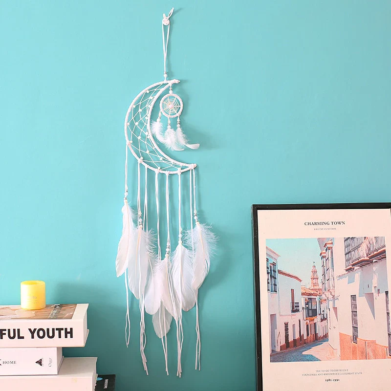 HULIANFU Original silver gray dream catcher 2 ring Indian feather hanging art gifts to bestie friends creative valentine's day gifts - Deanwangkt