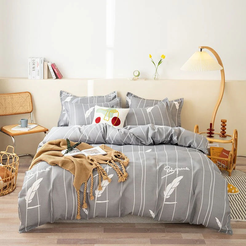 HULIANFU  Soft Bedding Set with Fitted Sheet Duvet Cover Pillowcase Boys Girls Bed Linen Flowers Plant Home Bedclothes - Deanwangkt