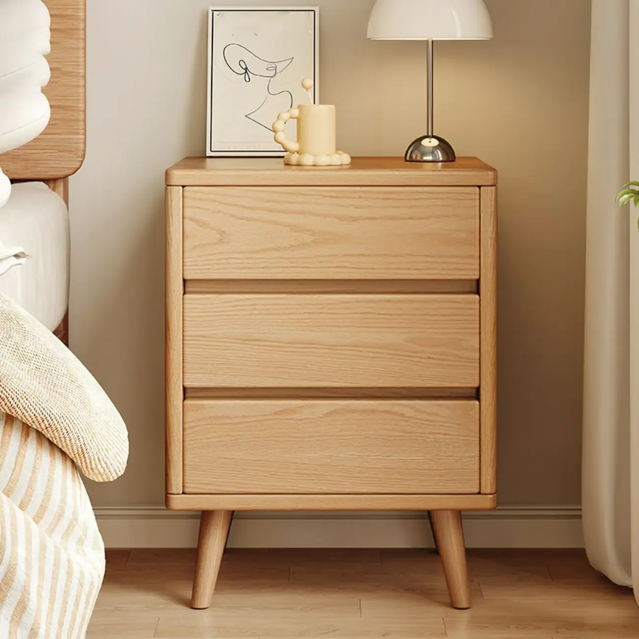 Natural Finish Wood Nightstand with Drawers