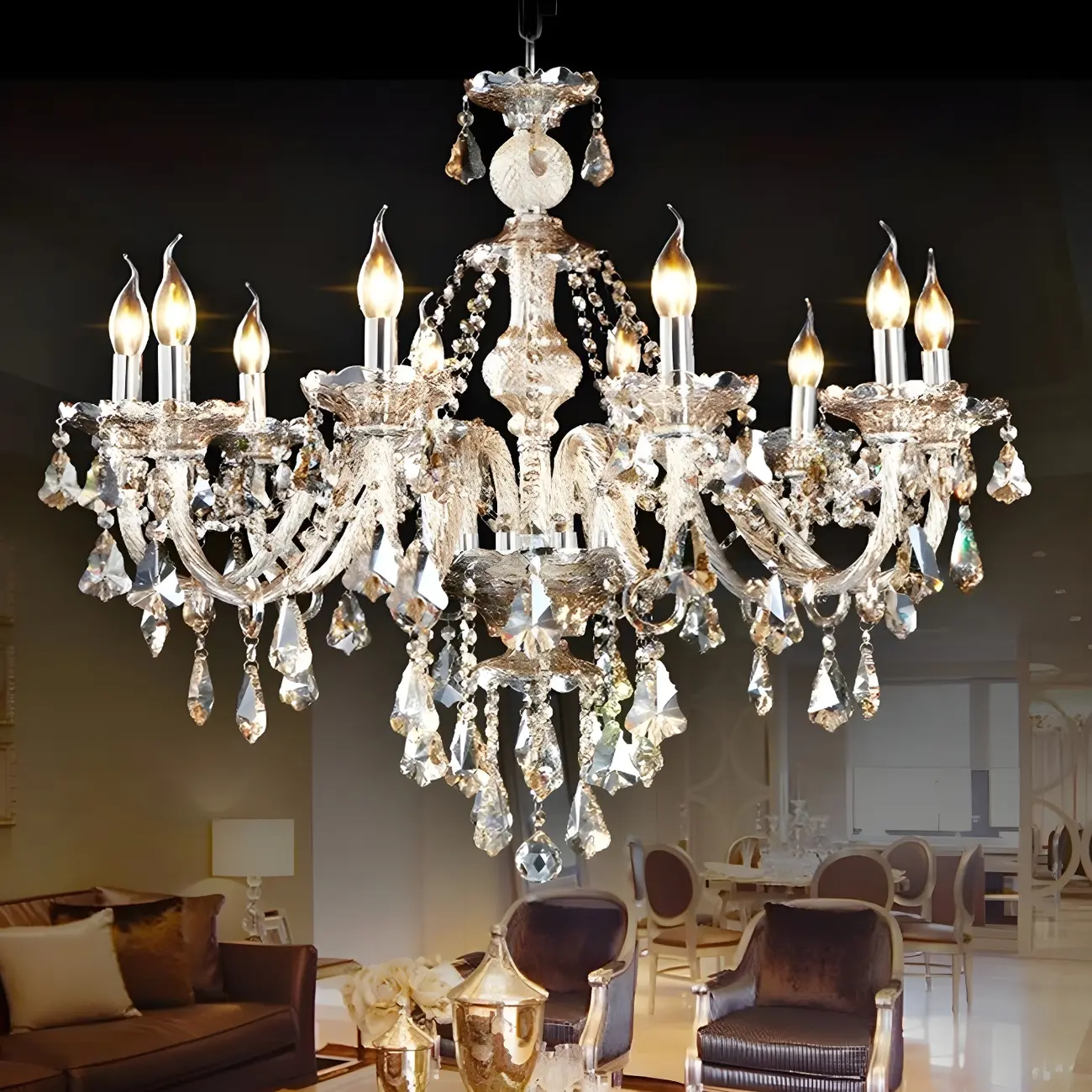 Mid-Century Modern Crystal Candelabra Chandelier