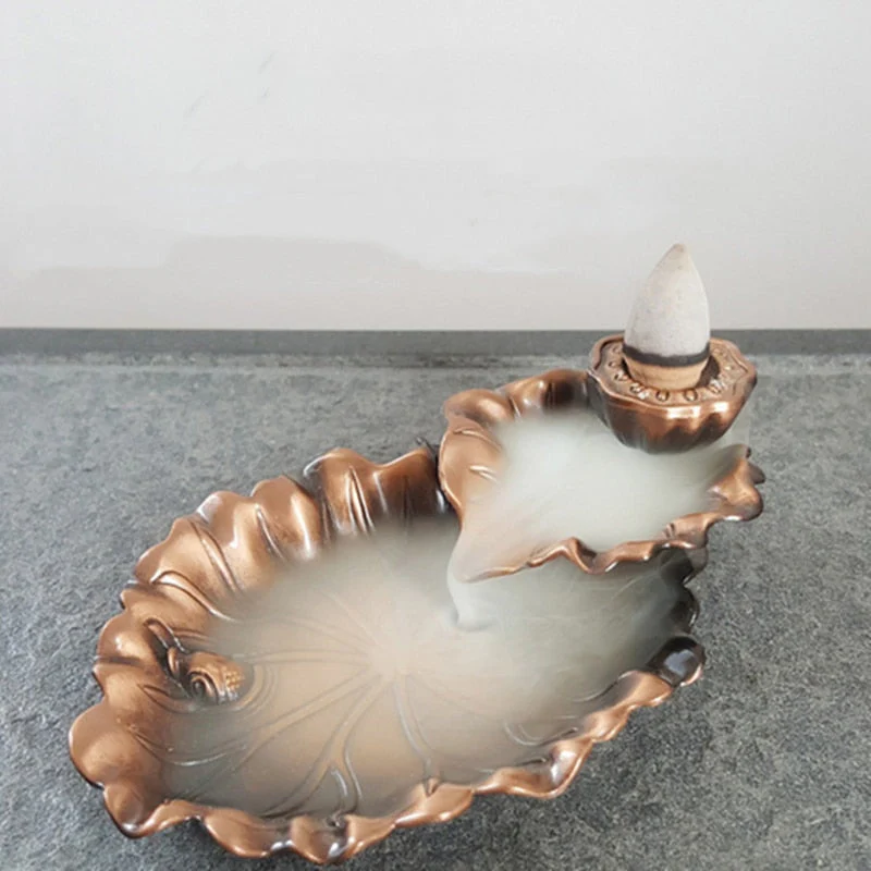 HULIANFU Leaf Tower Incense Ceramic Burner Fragrance Holder Backflow Censer Creative Aromatherapy Smoke Reflux Incense Stick Incense - Deanwangkt