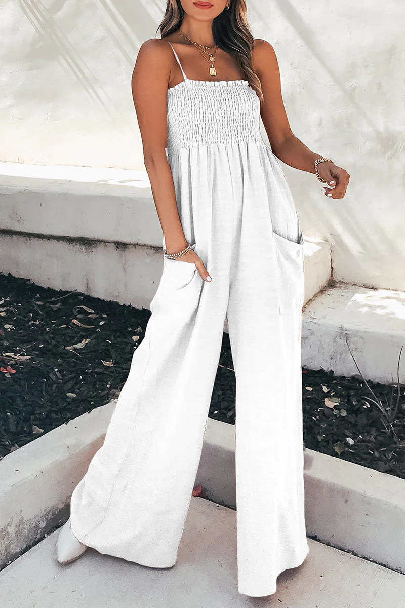 hulianfu Fashion Living Solid Pocket Spaghetti Strap Loose Jumpsuits(5 colors) - Deanwangkt