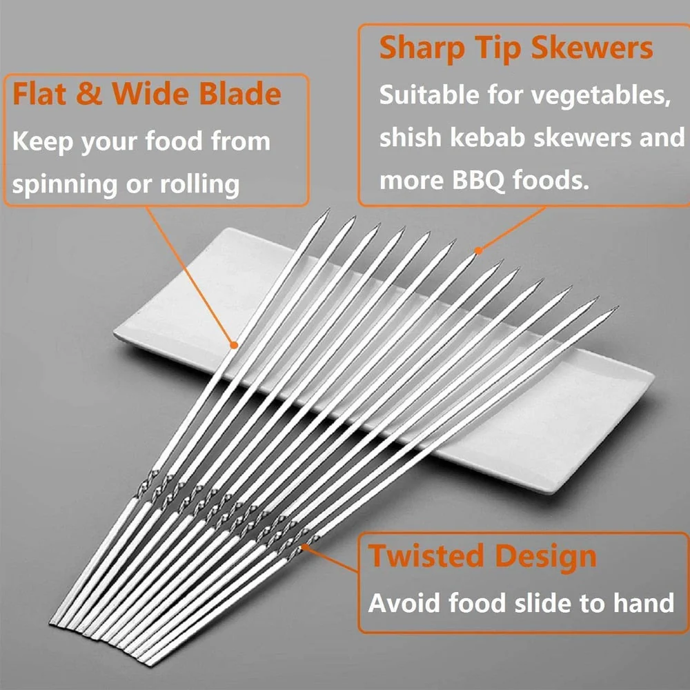 HULIANFU Skewers for Barbecue Reusable Grill Stainless Steel Skewers Shish Kebab BBQ Camping Flat Forks Gadgets Kitchen Accessories Tools - Deanwangkt