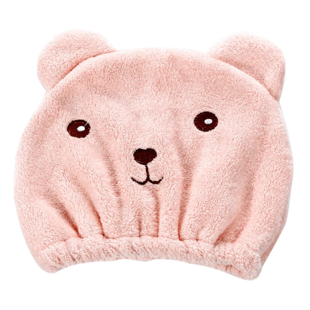 HULIANFU New Dry Hair Cap Towel Strong Absorbing Cute Bear Hat Quick-dry Cartoon Head Wrap Soft Shower Cleaning Supplies Home Hair Drying - Deanwangkt